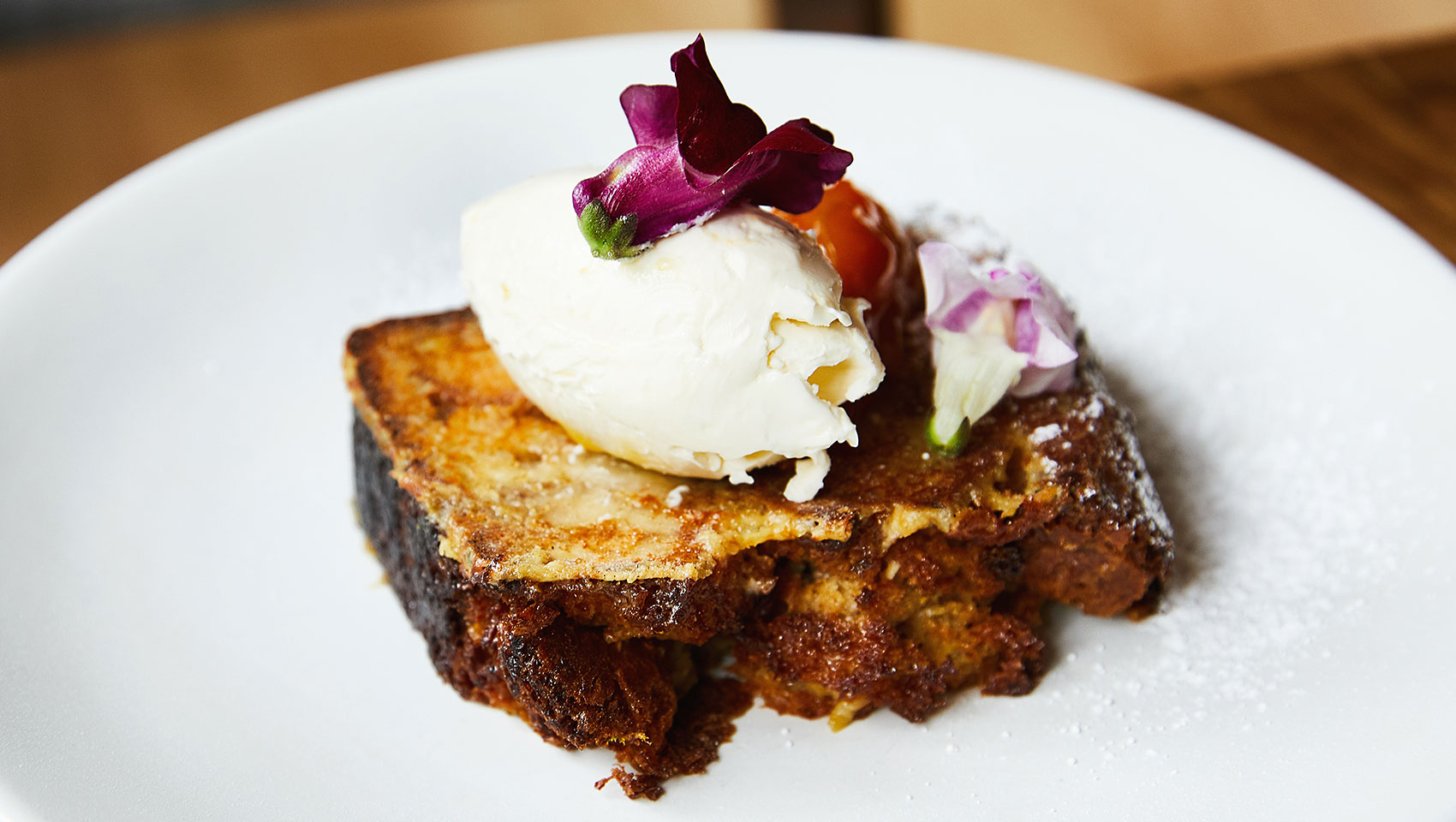 bread pudding french toast at King Tide Restaurant at Kimpton River Place located in Portland Oregon