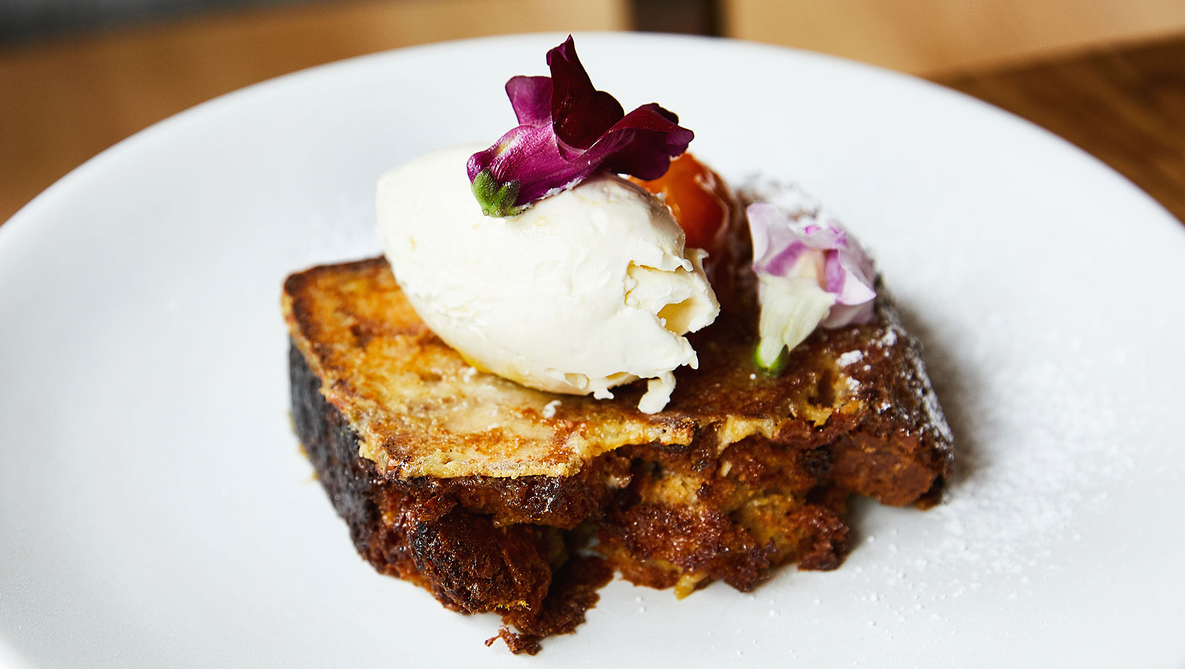 french toast at King Tide Restaurant at Kimpton River Place located in Portland Oregon