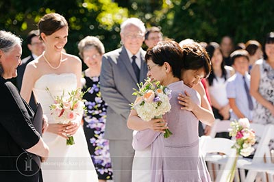brice hugging mother at wedding ceremony